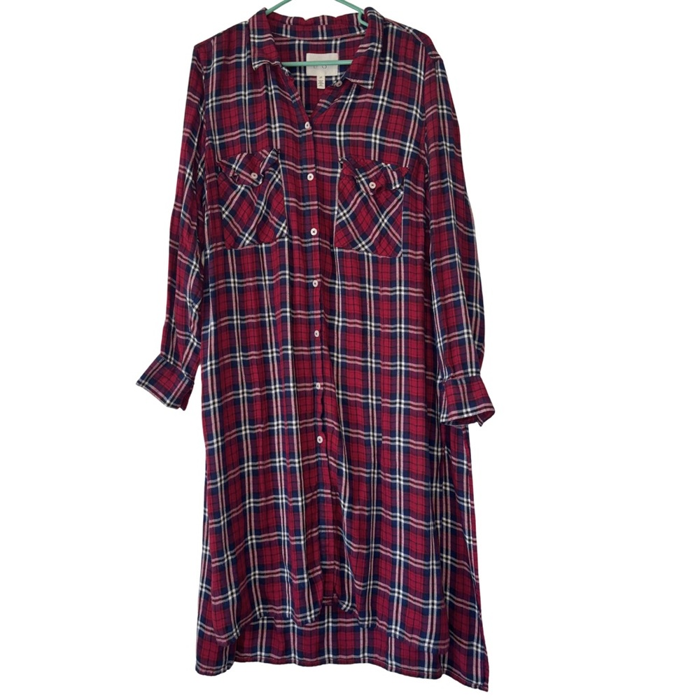Jessica Simpson Red and Blue Plaid Button Down Tunic/Dress